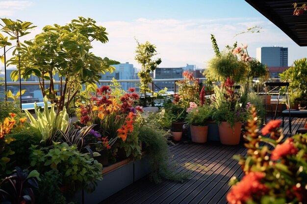 jardim com móveis e flores na cidade de Bangkok ai gerado