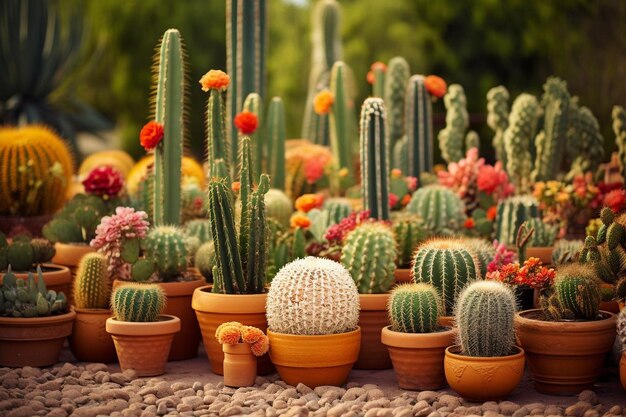 Jardim de cactos com vários tipos de cactos Becgrau