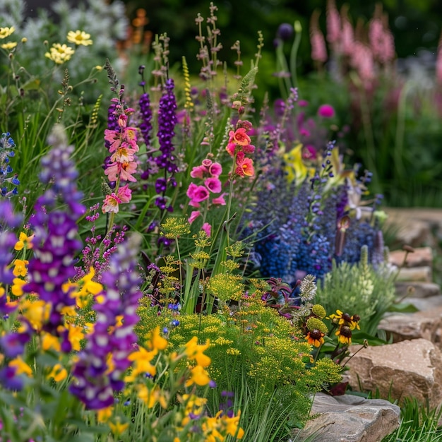 Jardim de flores colorido no rhs hampton court palace flower show