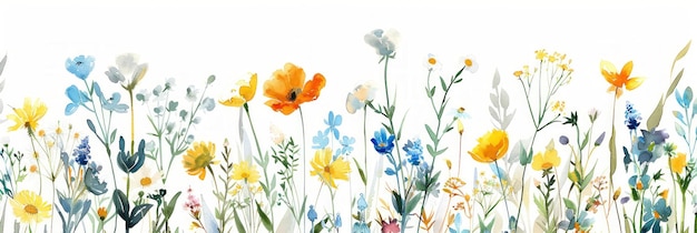 Jardim de Flores de Verão Aquarela Arte pintada à mão em Inteligência Artificial Generativa Branca