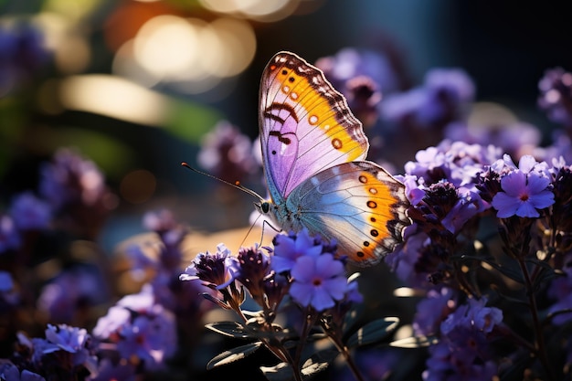 Jardim de lavanda abraçado por borboletas generativas IA