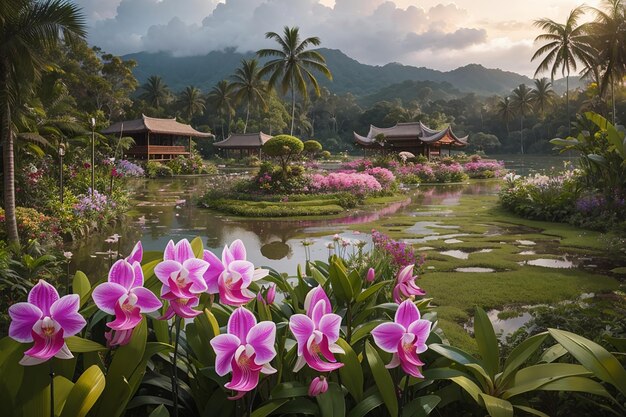 Foto jardim de orquídeas de bornéu da malásia