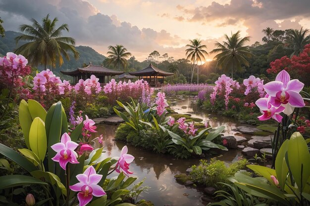 Foto jardim de orquídeas de bornéu da malásia