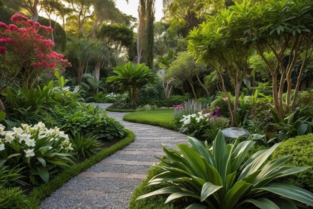 Jardim de quintal moderno com piscina