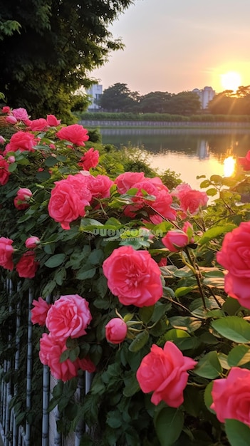 Jardim de rosas na primavera