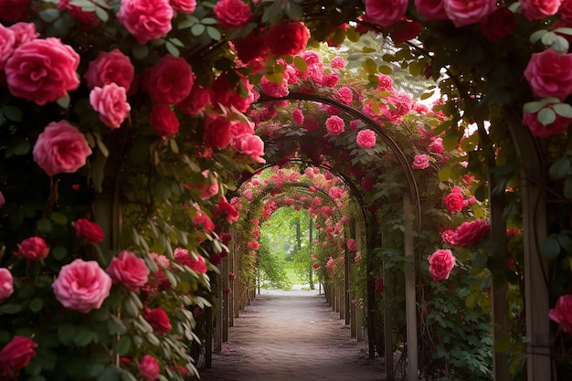 Jardim de rosas rosa