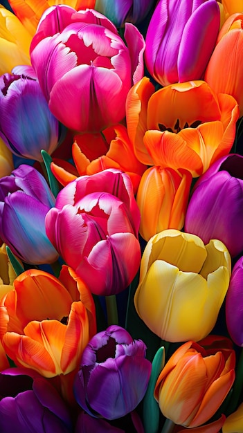 Foto jardim de tulipas vibrante em um arco-íris de cores papel de parede para o telefone