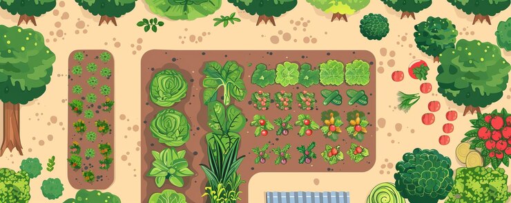 Foto jardim de vegetais de desenho animado vista de cima