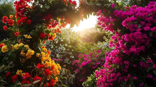 Jardim em forma de coração floresce com flores vibrantes Conceito de amor na natureza beleza dia de São Valentim