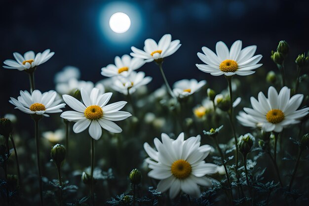 Foto jardim iluminado pela lua flores brancas no meio da noite