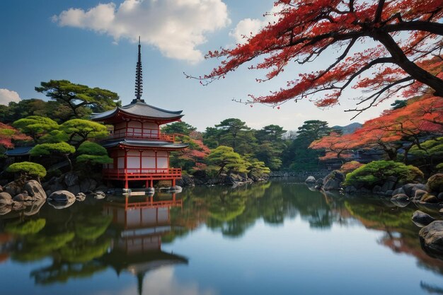 Foto jardim japonês tranquilo com cachoeira