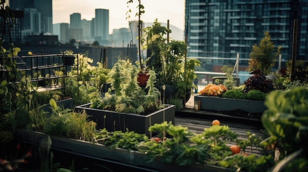 Jardim no telhado com tomates e outros vegetais Dia da Terra