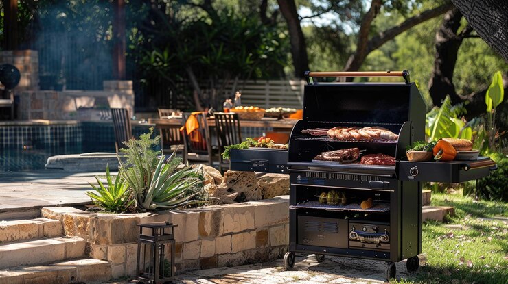 Foto jardim para o último oásis de cozinha ao ar livre com a melhor grelha de aço projetada para suportar os elementos do lone star states enquanto oferece sabor e desempenho incomparáveis
