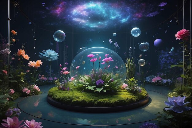 Foto jardim quântico interdimensional flores em harmonia etérea