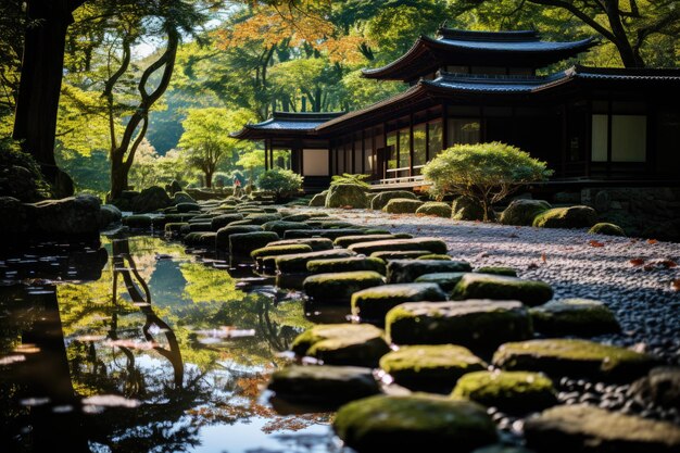 Foto jardim sereno zen em kyoto, japão