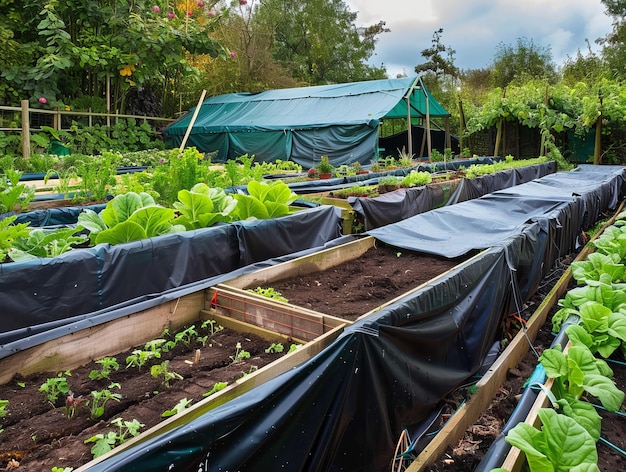 Foto jardim suburban splendor raised bed vegetable patch em northwood, reino unido