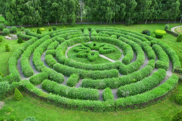 Jardim topiário em forma de labirinto, no jardim botânico Grishka em Kiev.