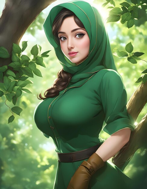 Foto jardim verde retrato de menina muçulmana entre as árvores