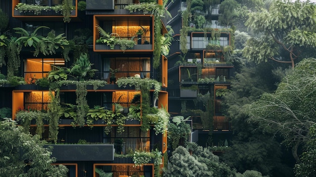 Jardim Vertical Verdant em Parede de Cimento com Diversos Arranjos de Plantas e Texturas