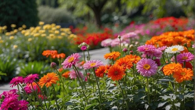 Jardim vibrante com uma variedade de flores