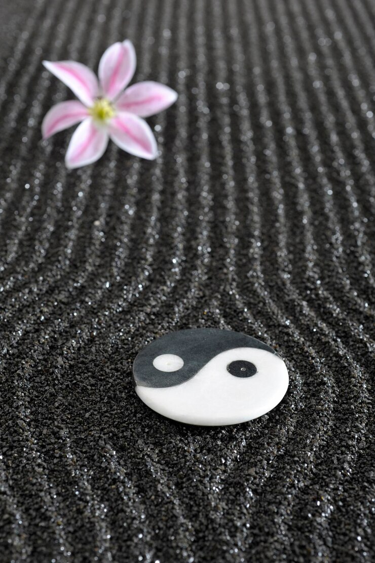 Foto jardim zen japonês com pedra em areia texturizada
