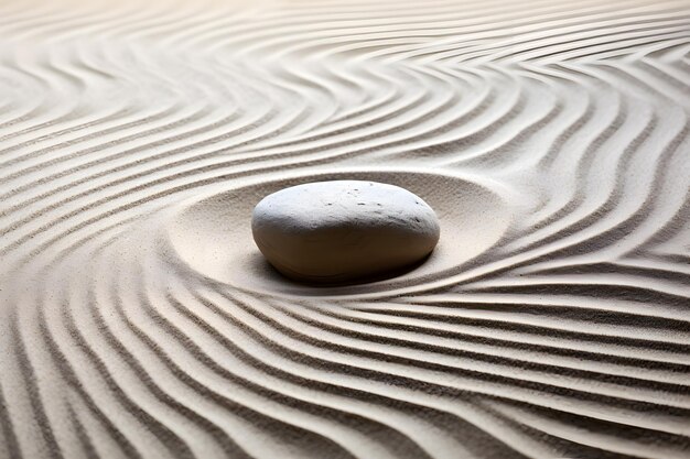 Foto jardín de arena zen con patrones de rastrillo en el fondo