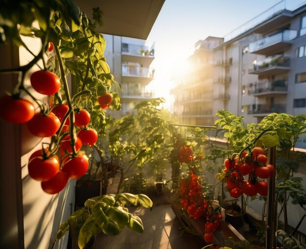 Jardín en el balcón con tomates cereza