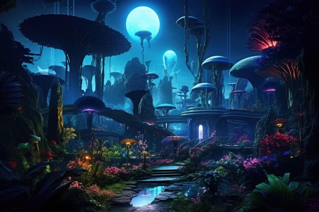 Jardín Botánico Extraterrestre en un Planeta Extraterrestre IA Generativa