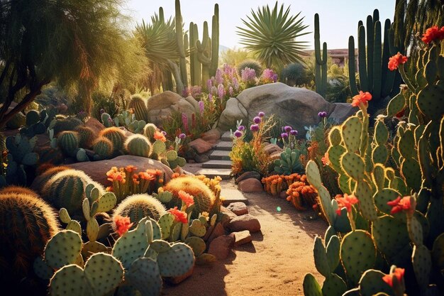 Foto jardín de cactus con varias especies de cactos becgra