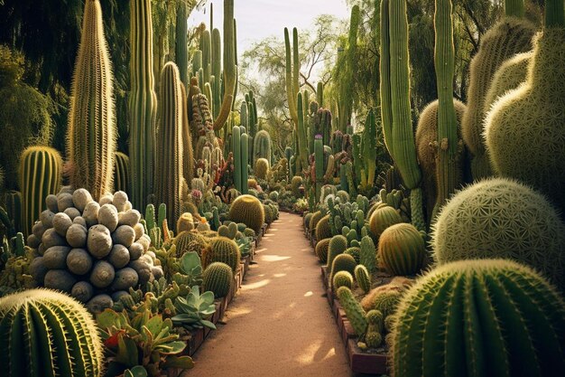 Foto jardín de cactus con varios tipos de cactos