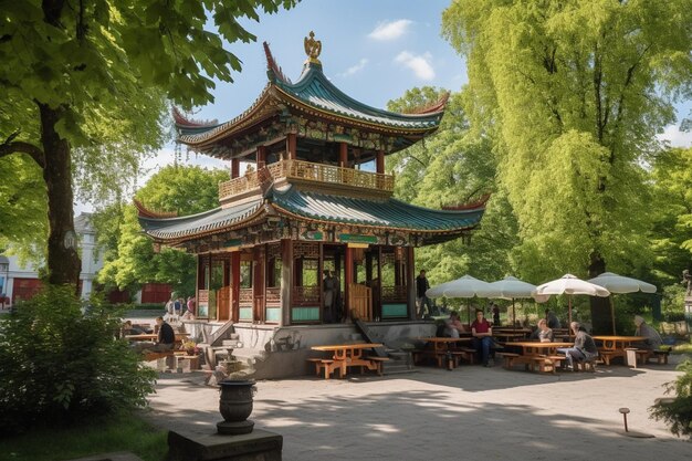 El jardín de cerveza en la torre china en el jardín inglés de Múnich está cerrado.