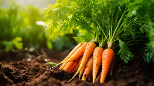 El jardín deleita a las zanahorias florecientes en un entorno agrícola vibrante