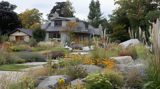 Jardín doméstico sostenible en el área suburbana