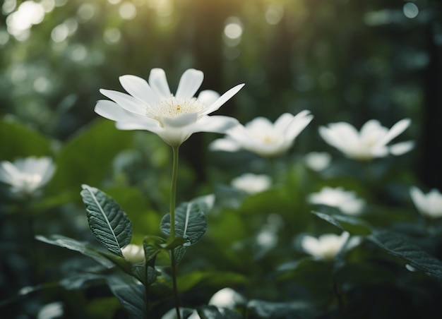 Un jardín de flores blancas