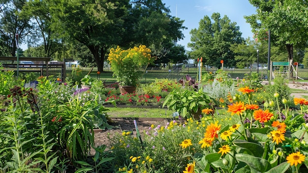 Foto un jardín con flores y un letrero que dice jardín