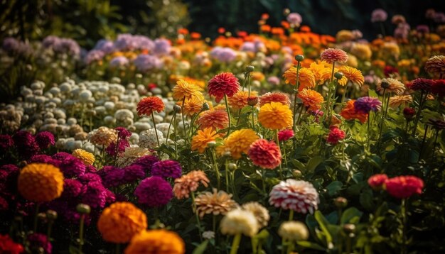 Un jardín de flores con muchas flores en primer plano