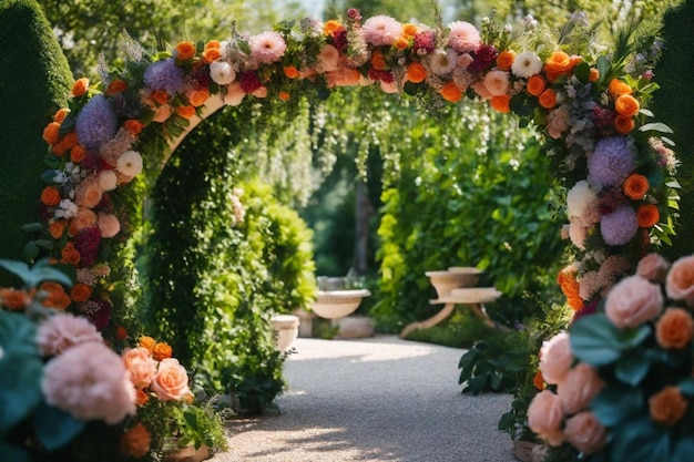 un jardín con flores y plantas