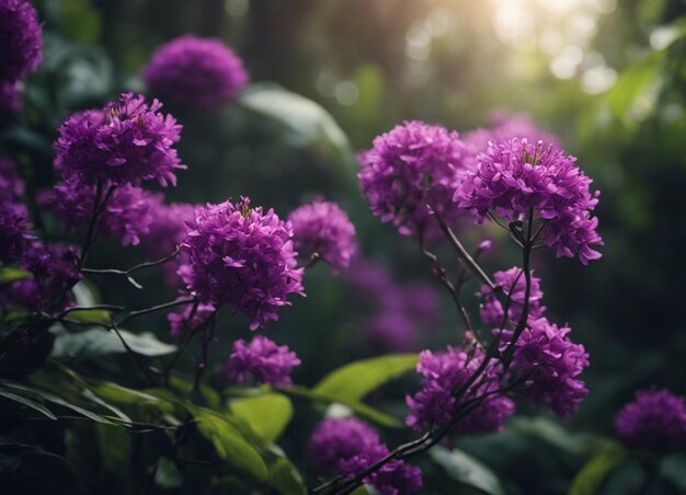 Un jardín de flores púrpuras