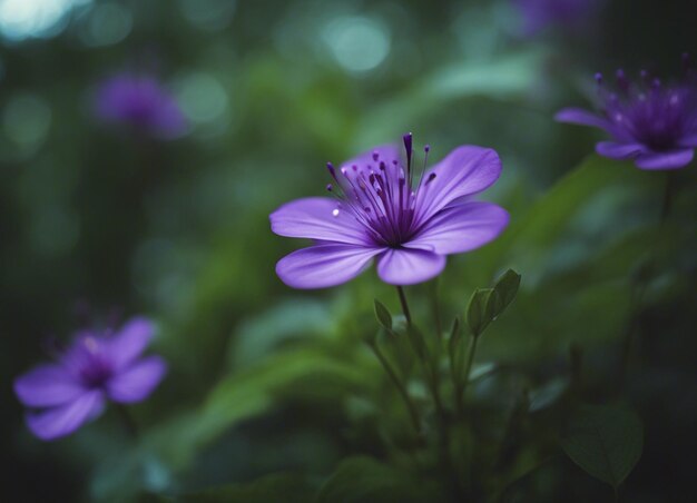 Un jardín de flores púrpuras