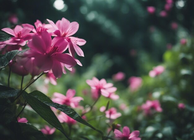 Un jardín de flores rosadas