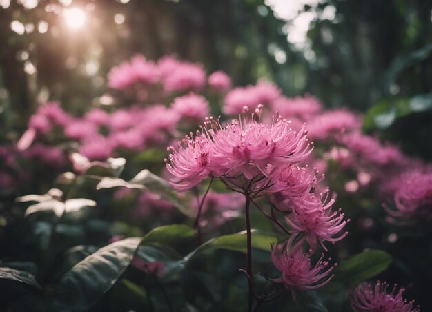 Foto un jardín de flores rosadas