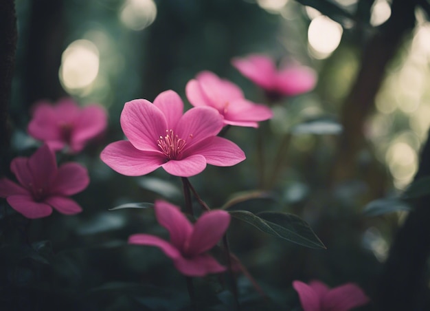 Un jardín de flores rosadas