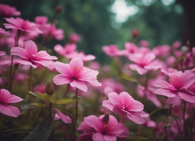 Un jardín de flores rosadas