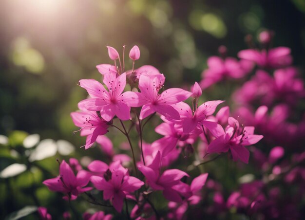 Un jardín de flores rosadas