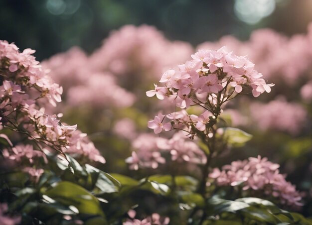 Un jardín de flores rosadas