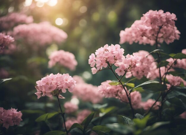 Un jardín de flores rosadas