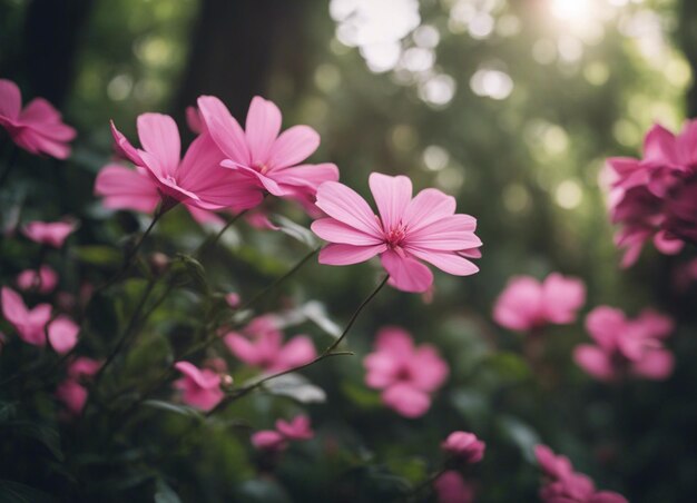 Un jardín de flores rosadas