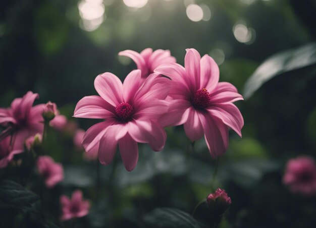 Un jardín de flores rosadas