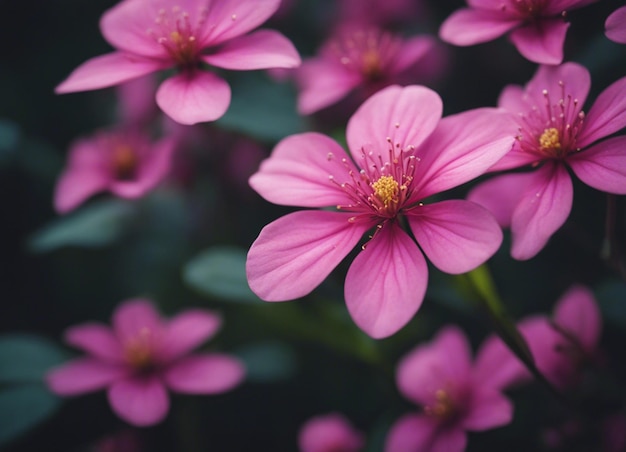 Un jardín de flores rosadas