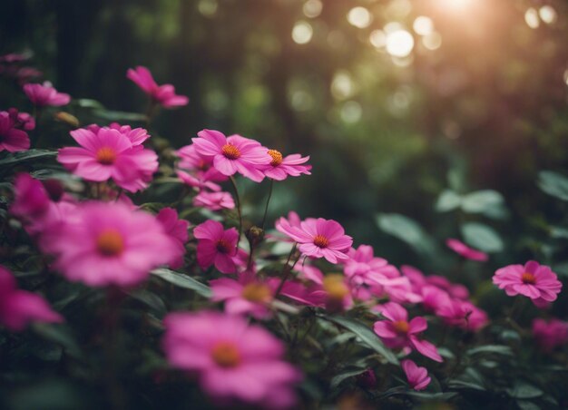 Un jardín de flores rosadas